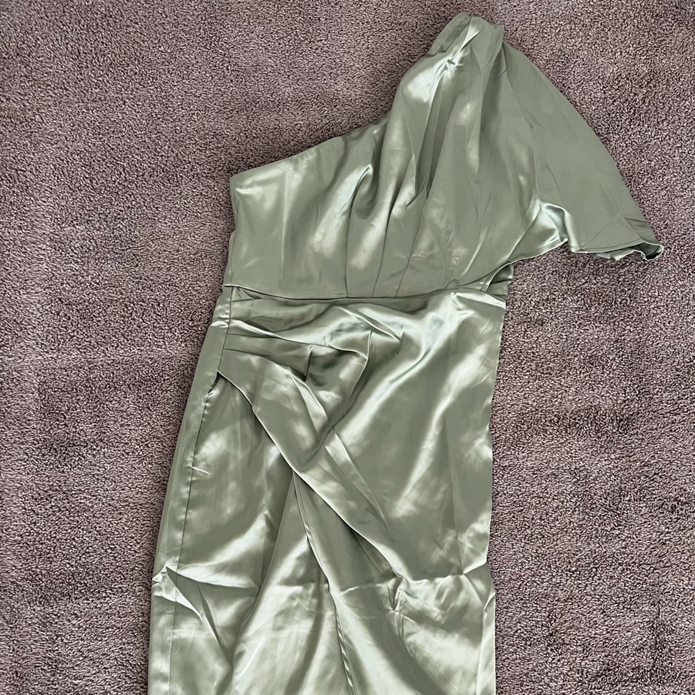 Formal light green one shoulder dress